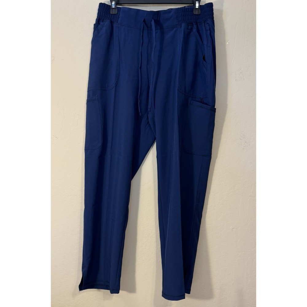 ScrubStar‎ Pants Women M Petite Straight Pull-On Pockets Yoga Waistband Blue NEW